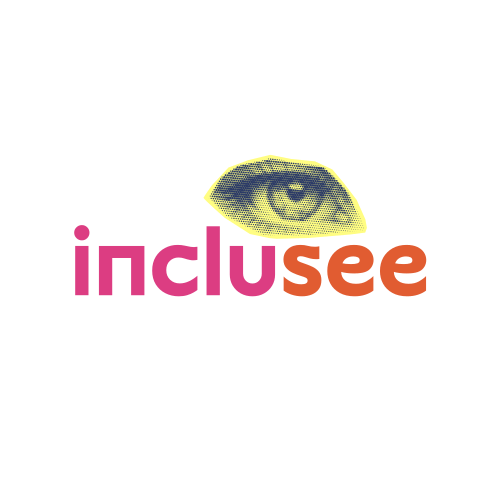 Inclusee project graphic featuring its colourful wordmark and eye symbol