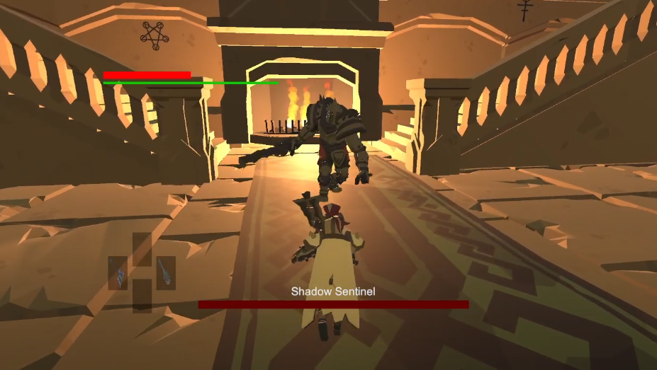 Knight Quest player character facing the Shadow Sentinel boss